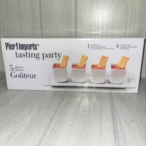 Pier 1 White Tasting Party Set 5 Piece Horsdoeuvre Tray White Stoneware NIB